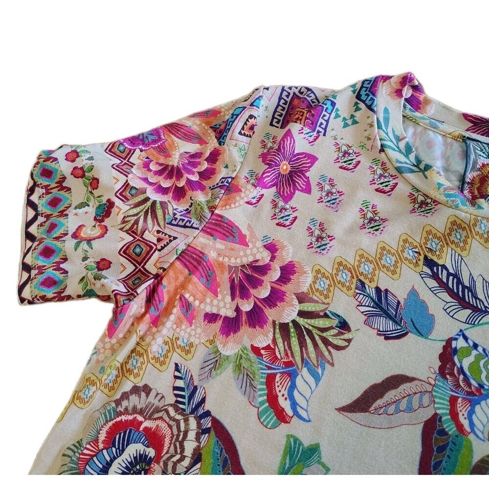 Johnny Was Zakis Top XS Boho Floral Paisley Art to Wear Multicolor Artsy Soft - Picture 3 of 7
